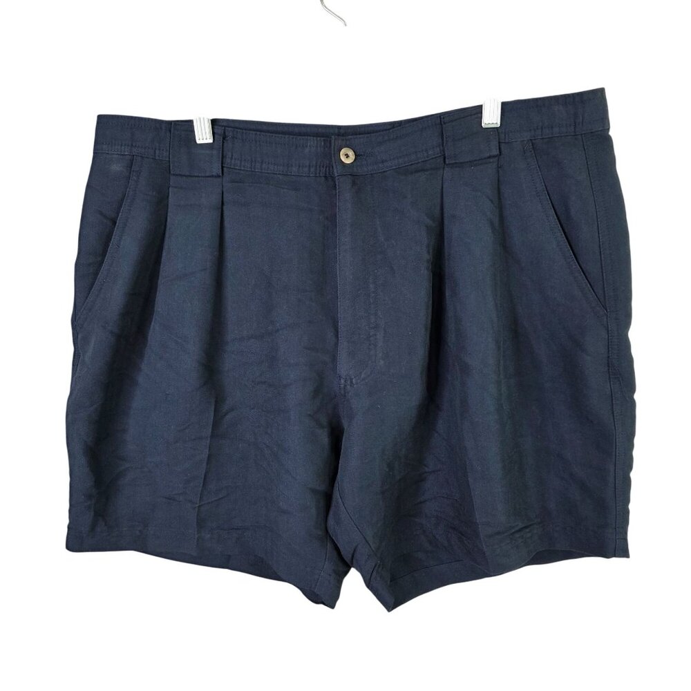Mens Vintage Salute Oleg Cassini Blue Pleated Shorts Rayon Blend 8" Inseam 40